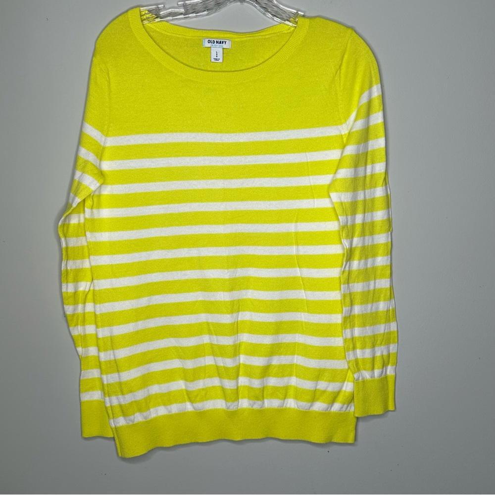 Old Navy Bright Yellow  & White Striped Sweater Large